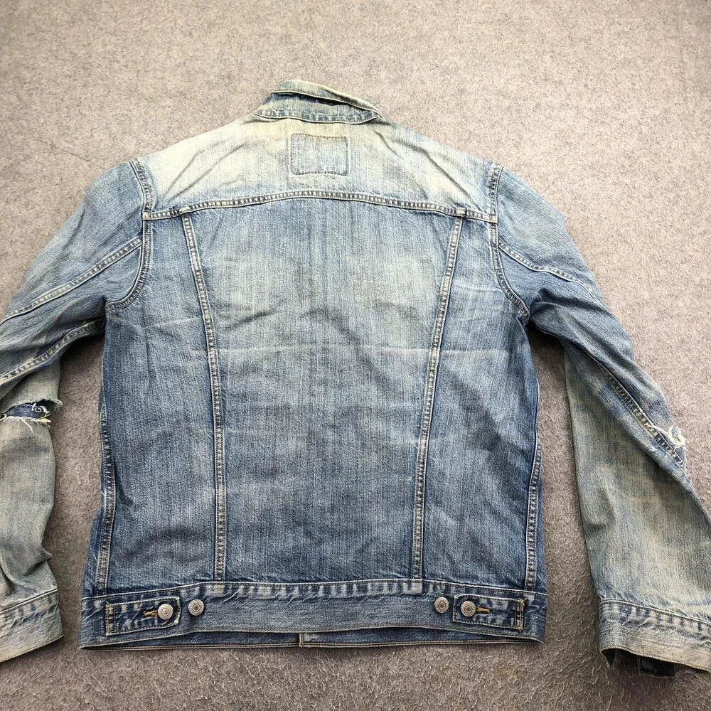 Levi's Jacket Mens Large Blue Denim Bomber Button Ripped Distressed Western